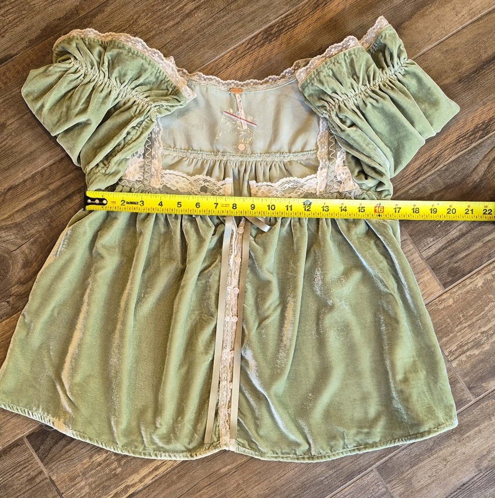Free People Let's Voyage Velvet Viscose Lace Top in Soft Mint Combo, XS - Picture 6 of 12
